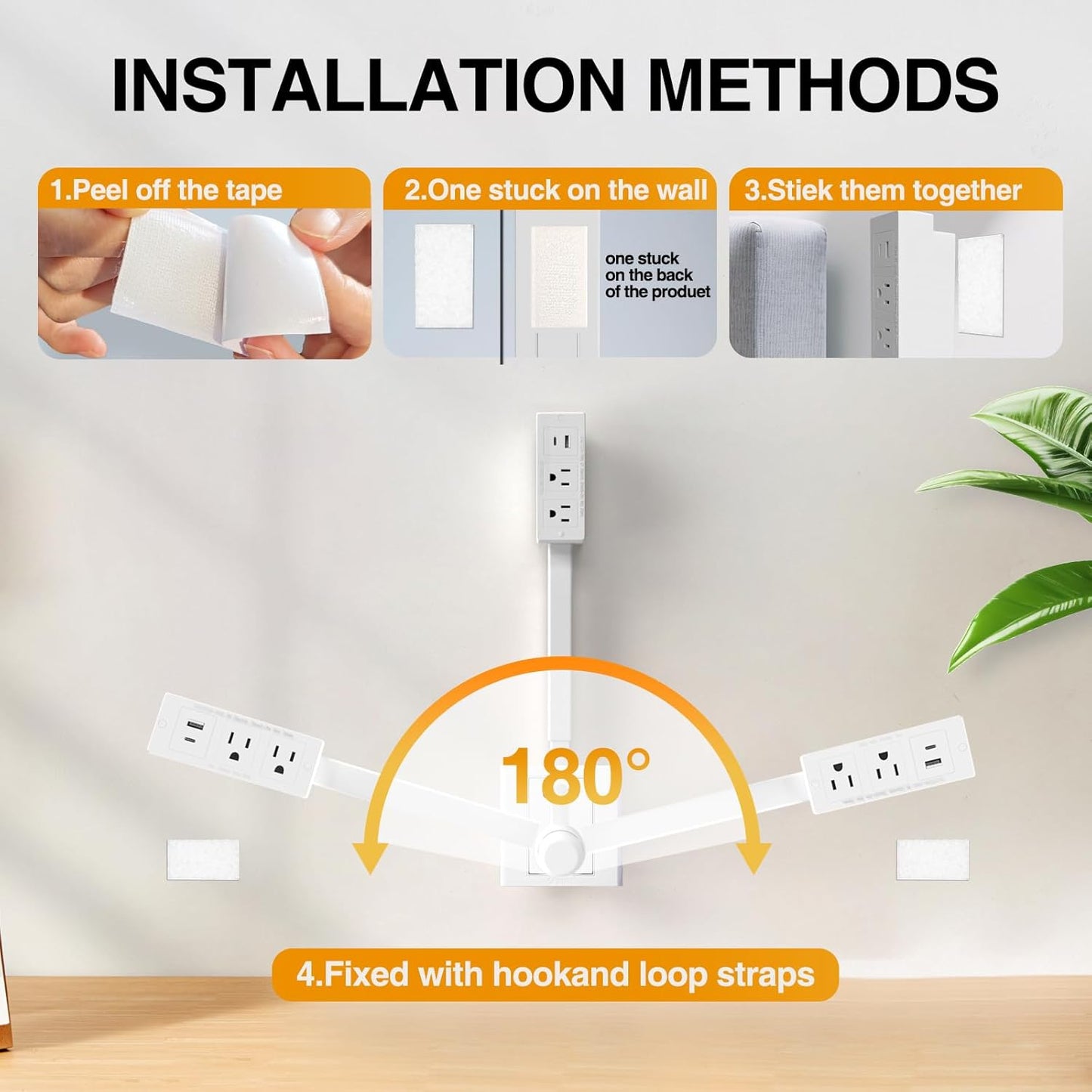 Electrical Outlet Extender Features USB-A, USB-C, and 2 AC Electrical Outlet Extender Stick for Hard to Reach Spaces Extends 22"-27", Rotates 180°. Use Behind Couches, Nightstands, Desks, and More